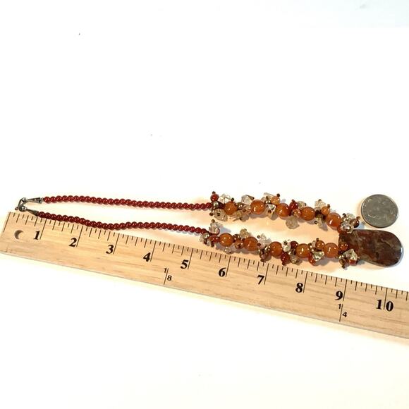 Vintage Carnelian Bead Necklace with Teardrop Agate Pendant Hook Close Ethnic - Picture 7 of 8